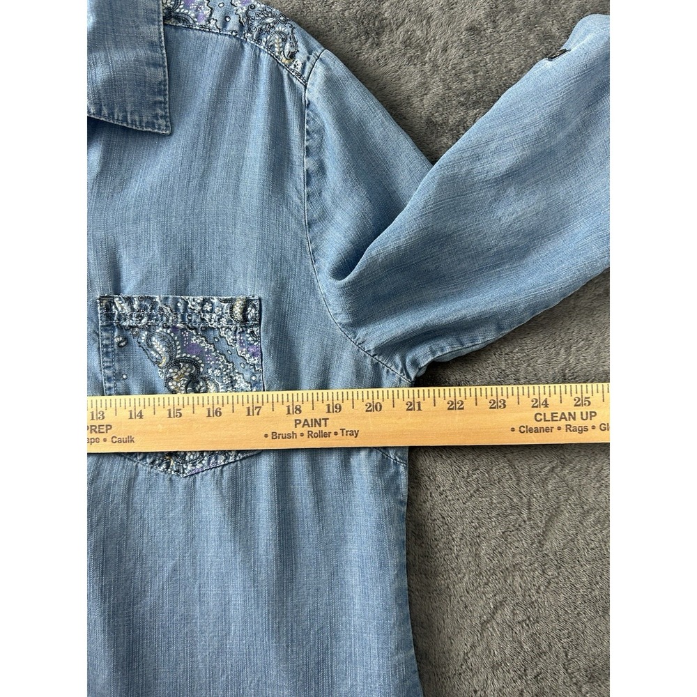 Style & Co Womens Blue Denim Button-Up Shirt Top Size L Roll-tab Sleeves - Picture 5 of 9